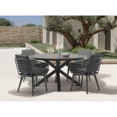 WhiteLine Kassey Outdoor Round Dining Table, Glass and 8mm Ceramic Top AUG-SY01H, Legs in Dark Grey Powder-Coated Aluminum AUG-PT9970, 0696576755262, DT1835-DGRY