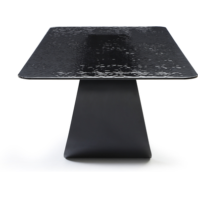 WhiteLine Tiffany Rectangular Dining Table, 12mm Melted Black Glass Top, Sanded black Powder Coated Metal Base., 0696576761799, DT1928-BLK