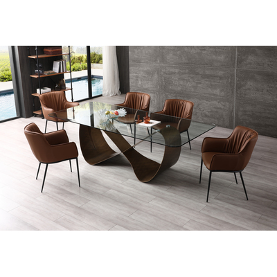 WhiteLine Tiffany Rectangular Dining Table, 12mm Tempered Glass Top, Brushed Bronze with Grid Lines Base., 0696576756764, DT1928-BRZ