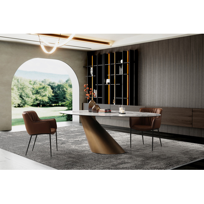 WhiteLine Alondra Oval Dining Table, 8mm Glass and 6mm White, Gold  and Grey Ceramic Top FER-24920,, 0696576756719, DT1931-BRZ