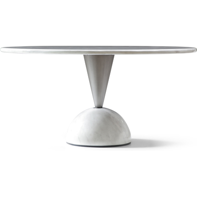 WhiteLine Olympia Round Dining Table, Top and Base in High Gloss White Marble SOC-5227-3, Brushed Black Stainless Steel Conic Connexion., 0696576760891, DT2019-WHT