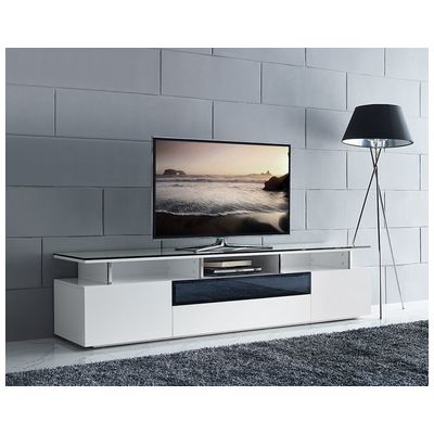 Whiteline Imports Taylor Tv Unit, High Gloss White With Gray Glass Middle Drawer, 2 Drawers And 2 Doors With Self-closing Hardware, 1 Shelf Inside. EC1398-WHT