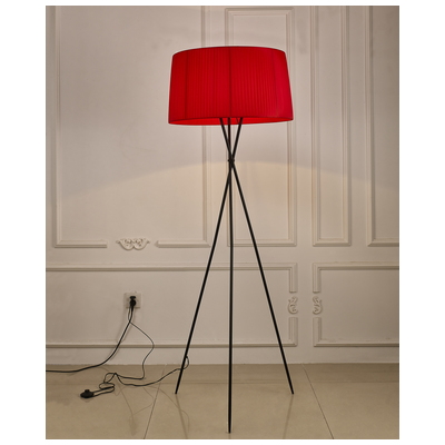 Whiteline Imports Paige Floor Lamp Carbon Steel Base And Red Fabric Shade FL1506-RED