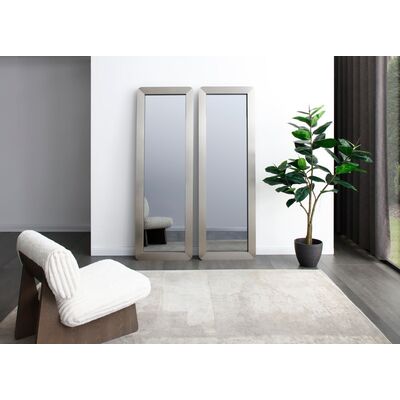WhiteLine Elena Rectangular Wall Mirror, Four Sided Stainless Steel Frame Covered in Nickel Brushed Finish OHM-WJ01, With Grey Glass Mirror in the Middle, and Back MDF Panel in Matte., 0696576760570, MR2029W-GRY