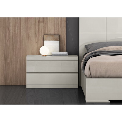 WhiteLine Anna Large Nightstand, High Gloss Light Grey Lacquer ILP-8890213HG, 2 Self-Closing Drawers., 0696576756511, NS1207L-LGRY