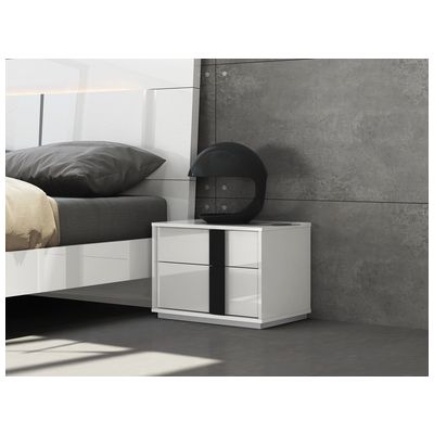 Whiteline Imports Kimberly Nightstand Small, High Gloss White with self-closing runners, Black Matte handle NS1617S-WHT/BLK