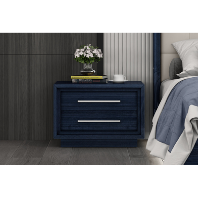 WhiteLine Alexander Nightstand, High Gloss Sapphire Blue Lacquer  ILP-8273-8HG, with 2 Self-Closing Drawers and Polished Stainless Steel Handles, 0696576756825, NS1937-BLU