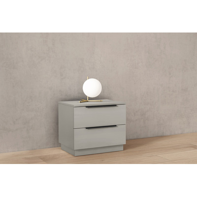 WhiteLine Damien Nightstand, High Gloss Light Grey Lacquer ILP-8890213HG, 2 Self-Closing  Drawers and Matt Black Handles., 0696576760365, NS2022-LGRY/BLK