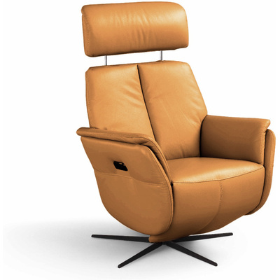 WhiteLine Beverly Swivel Recliner, Upholstered in Camel Genuine Leather BMA-B631, With an Electric Reclining Function at the Touch Of a Button, and Black Metal Legs., 0696576761188, RL2054L-CAM