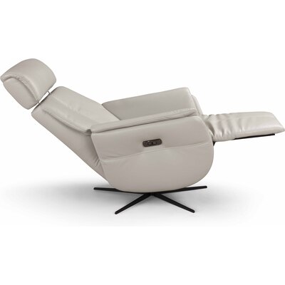 WhiteLine Beverly Swivel Recliner, Upholstered in Light Gray Genuine Leather BMA-B625, With an Electric Reclining Function at the Touch Of a Button, and Black Metal Legs., 0696576761164, RL2054L-LGRY