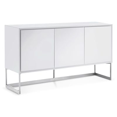Whiteline Imports Fiona Buffet, High Gloss White Body, Polished Stainless Steel Legs SB1404-WHT