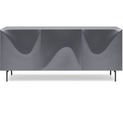 WhiteLine Kaya Buffet,  Matt Dark Grey Lacquer EPI-1712, Doors with Sinuous Design, Inner Shelves, Black Powder-Coated Steel Legs., 0696576755972, SB1843-DGRY
