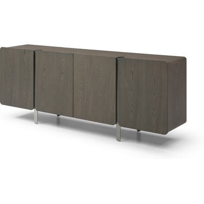 WhiteLine Elena Buffet, Body Covered in Light Grey Ash Veneer Matte Finish OHM-MP2308 , with Brushed Nickel Stainless Steel Legs OHM-WJ01., 0696576760532, SB2029-GRY
