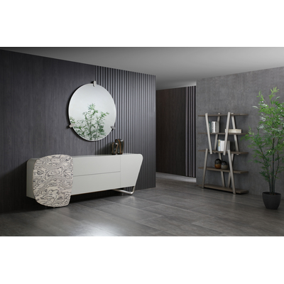 WhiteLine Anaconda Buffet, Body in Grey Matte Lacquer OHM-W110706, with Left Door Covered in Maple Veneer  Matt Finish OHM-MP-2403, and Stainless Steel Base in Brushed Nickel OHM-WJ01, 0696576760648, SB2035-GRY