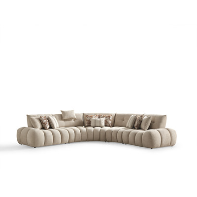 WhiteLine Lune Sectional, Left Side Module,  Upholstered in high-quality Fire-Resistant  Taupe Boucle Fabric AIC-PANDORA04, With Nine Square Cushions,Plush Seating is enhanced By 32-density., 0696576761058, SC2051F-TAU
