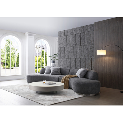 WhiteLine Perla Curved 4 Seater Sofa, Dark Grey Boucle Fabric OGE-WALES454, Brushed Silver Stainless Steel Base., 0696576760273, SO2009F-DGRY