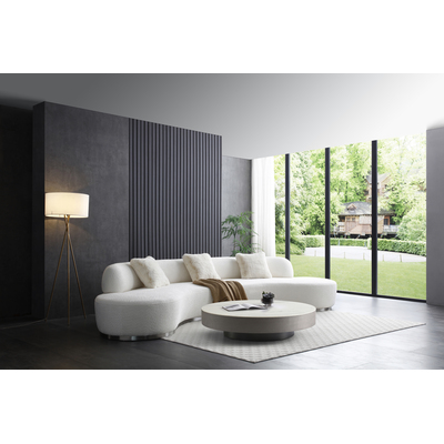 WhiteLine Perla Curved 4 Seater Sofa, White Boucle Fabric OGE-WALES101, Brushed Silver Stainless Steel Base., 0696576760297, SO2009F-WHT