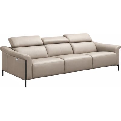 WhiteLine Martine Sofa, Middle Part Upholstered  in Light Gray Genuine Leather BMA-B625, With an Electric Reclining Function at the Touch Of a Button, and Black Metal Legs., 0696576761126, SO2053L-LGRY