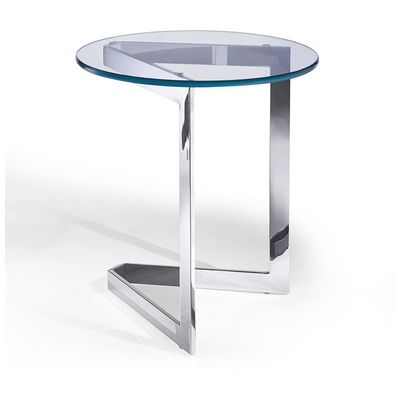Whiteline Imports Jasmine Side Table, Round Clear Glass, Stainless Steel Base ST1382
