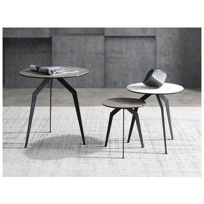 Whiteline Imports Santiago Side Table, 6mm glass + 3mm Ceramic top (500, 400 & 300), matte Black powder coated iro... ST1631