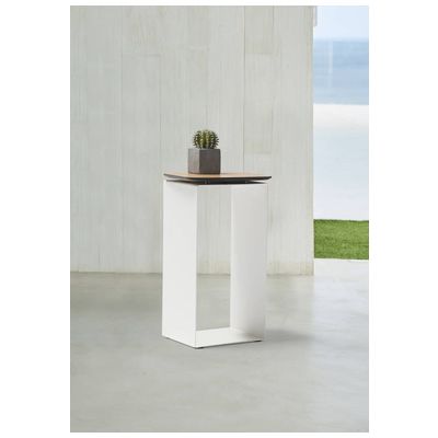 Whiteline Imports Petunia Side Table in White Powder-Coated Aluminum and Walnut Chinese HPL top ST1731-WHT