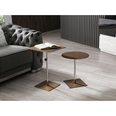 WhiteLine Karley Square Side Table, Bronze Brushed Metal with Grid , Adjustable Height, Silver Stainless Steel Connector., 0696576755798, ST1876-BRZ