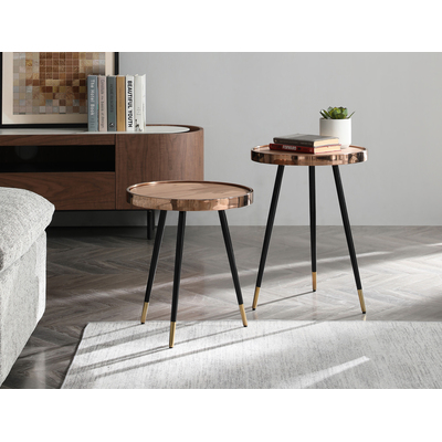 WhiteLine Meli Large Side Table, Walnut Veneer Top with Rose Gold Frame, Black Stainless Steel Legs with Rose Gold Caps., 0696576755859, ST1880L-WLT
