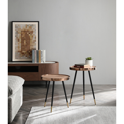 WhiteLine Meli Small Side Table, Walnut Veneer Top with Rose Gold Frame, Black Stainless Steel Legs and Rose Gold Caps, 0696576755842, ST1880S-WLT