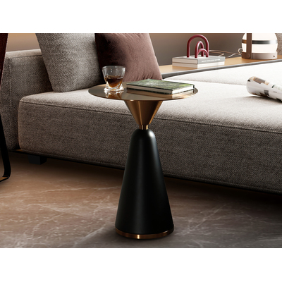 WhiteLine Zora Side Table, Brushed Rose Gold Stainless Steel Top EPI-I003, Black Powder-Coated Steel Base., 0696576756122, ST1897-BRZ