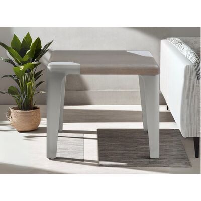 WhiteLine Elena Square Side Table, Top covered in Light Grey Ash Veneer Matte Finish       OHM-MP2308, With Brushed Nickel Stainless Steel Base OHM-WJ01., 0696576760525, ST2029-GRY