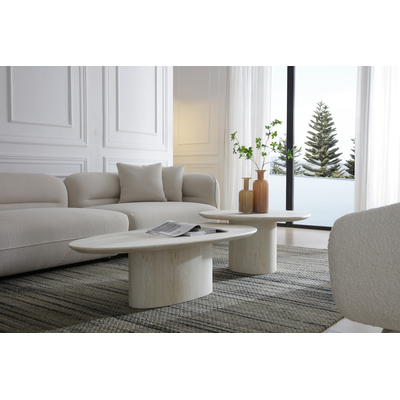 WhiteLine Petra Side Table with Oval Top and Base, Beige Travertine Marble Matte Finish SOC-38342-MRB-TRV, 0696576761386, ST2062-TRV