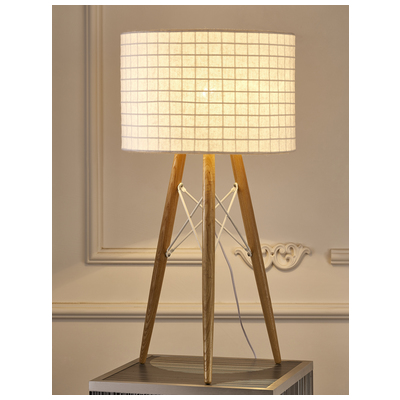 Whiteline Imports Amber Table Lamp Wooden Base And White Fabric Shade TL1486-WHT