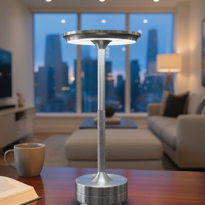 WhiteLine Cherry Silver Table Lamp Aluminum...Portable LED Table Light, 3 Color Stepless Dimming Battery Powered Table Lamp, for Patio/Restaurant/Home/Outdoor.3 Watts 5 Voltage, 0696576761713, TL2084-SLV