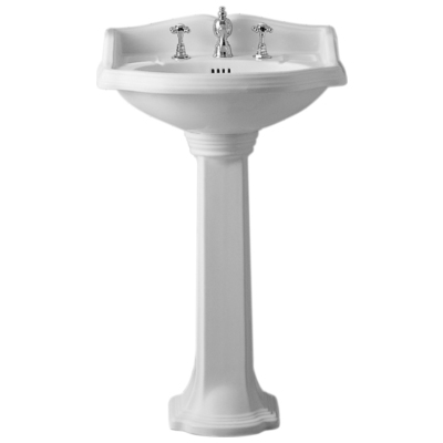 Whitehaus Isabella Collection Traditional Pedestal With An Integrated Small Oval Bowl, Widespread Faucet Drilling,backsplash, Dual Soap Ledges, Decorative Trim And Overflow In White AR814-AR815-3H