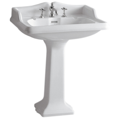 Whitehaus Isabella Collection Traditional Pedestal With An Integrated Large Rectangular Bowl, Single Hole Faucet Drilling, Backsplash, Dual Soap Ledges, Decorative Trim And Overflow In White AR834-AR805-1H