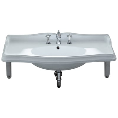 Whitehaus Isabella Collection Large Rectangular Wall Mount Basin With Integrated Oval Bowl, Single Hole Faucet Drilling And Ceramic Shelf Supports In White AR864-MNSLEN-1H