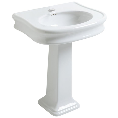 Whitehaus Isabella Collection Traditional Pedestal Sink With Integrated Oval Bowl, Seamless Rounded Decorative Trim, Rear Overflow And Single Hole Faucet Drill In White LA10-LA03-1H