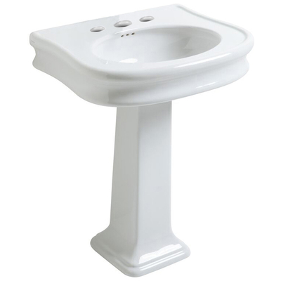 Whitehaus Isabella Collection Traditional Pedestal Sink With Integrated Oval Bowl, Seamless Rounded Decorative Trim, Rear Overflow And Widespread Faucet Drill In White LA10-LA03-3H