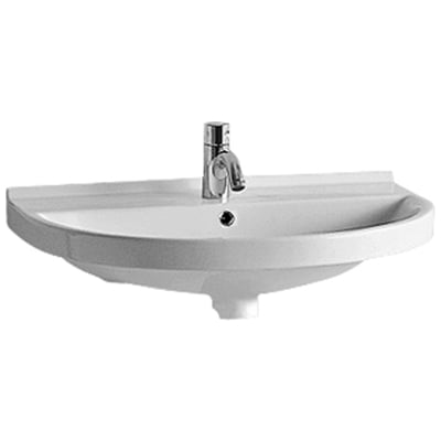 Whitehaus Isabella Collection U-shaped Wall Mount Basin With Single Hole Faucet Drilling, Chrome Overflow And Rear Center Drain In White LU014-1H