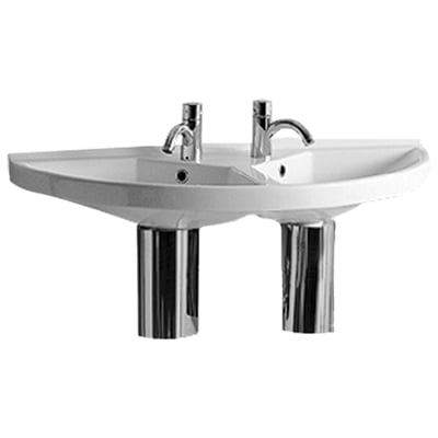 Whitehaus LU020 China Series Large U-shaped Wall Mount Double Basin With Chrome Overflows 