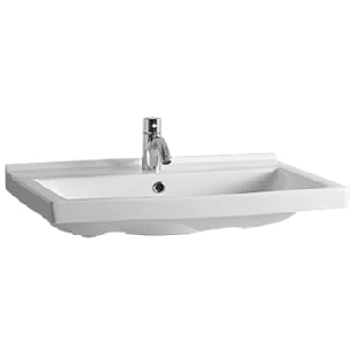Whitehaus Isabella Collection Rectangular Wall Mount Bath Basin With Widespread Hole Faucet Drilling, Chrome Overflow And Rear Center Drain In White LU024-3H