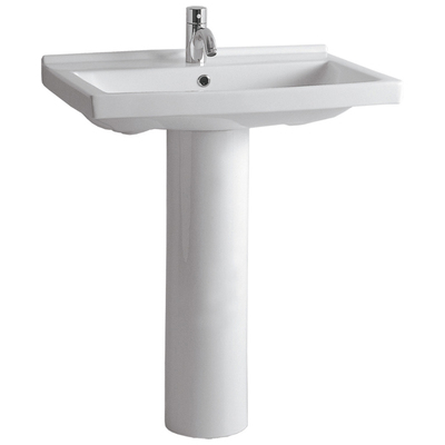 Whitehaus Isabella Collection Tubular Pedestal Sink With Rectagular Basin, Chrome Overflow And Single Hole Faucet Drilling In White LU024-LU005-1H