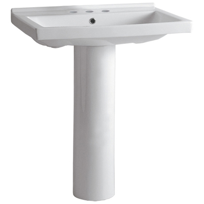 Whitehaus Isabella Collection Tubular Pedestal Sink With Rectagular Basin, Chrome Overflow And Widespread Faucet Drilling In White LU024-LU005-3H