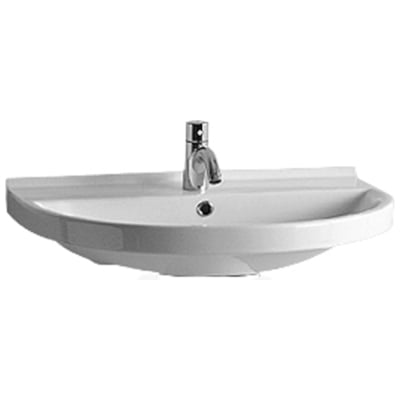 Whitehaus Isabella Collection Large U-shaped Wall Mount Bathroom Basin With No Hole Faucet Drilling, Chrome Overflow And Rear Center Drain In White LU044-0H