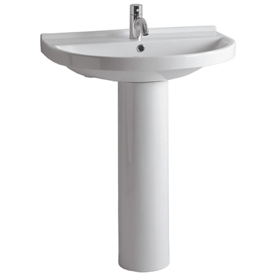 Whitehaus Isabella Collection Tubular Pedestal Sink With Large U-shaped Basin, Chrome Overflow And Widespread Faucet Drilling   In White LU044-LU005-3H