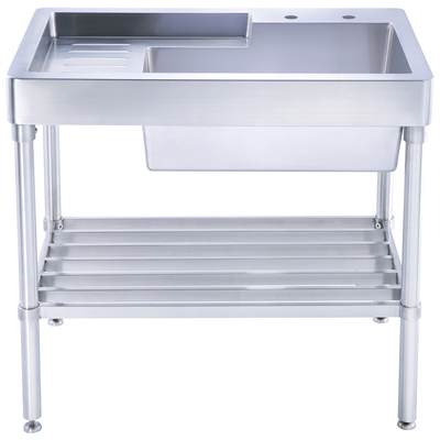 Whitehaus WH33209-LEG-NP Pearlhaus Single Bowl, Freestanding Utility Sink With Drainboard And Lower Rack