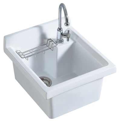 Whitehaus WH474-53 Vitreous China Single Bowl, Drop-in Sink With Wire Basket And 3 ½ Inch Off Center Drain