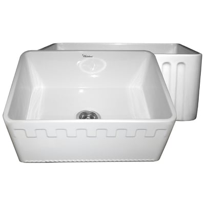 Whitehaus Farmhaus Fireclay Reversible Sink With A Castlehaus Design Front Apron On One Side  And Fluted Front Apron On The Opposite Side In White WHFLATN2418-WHITE
