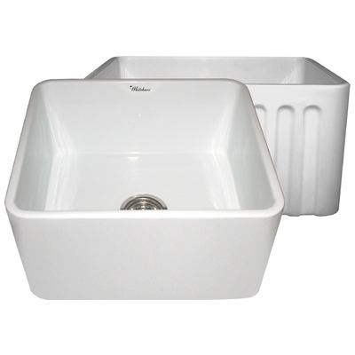 Whitehaus Farmhaus Fireclay Reversible Sink With Smooth Front Apron On One Side And Fluted Front Apron On The Opposite Side In White WHFLPLN2018-WHITE