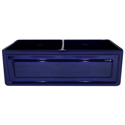 Whitehaus Farmhaus Fireclay Reversible Double Bowl Sink With A Raised Panel Front Apron On One Side And Fluted Front Apron On The Opposite Side In Sapphire Blue WHFLRPL3318-BLUE